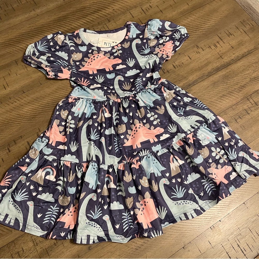 Charming Dinosaur Print Girls Dress